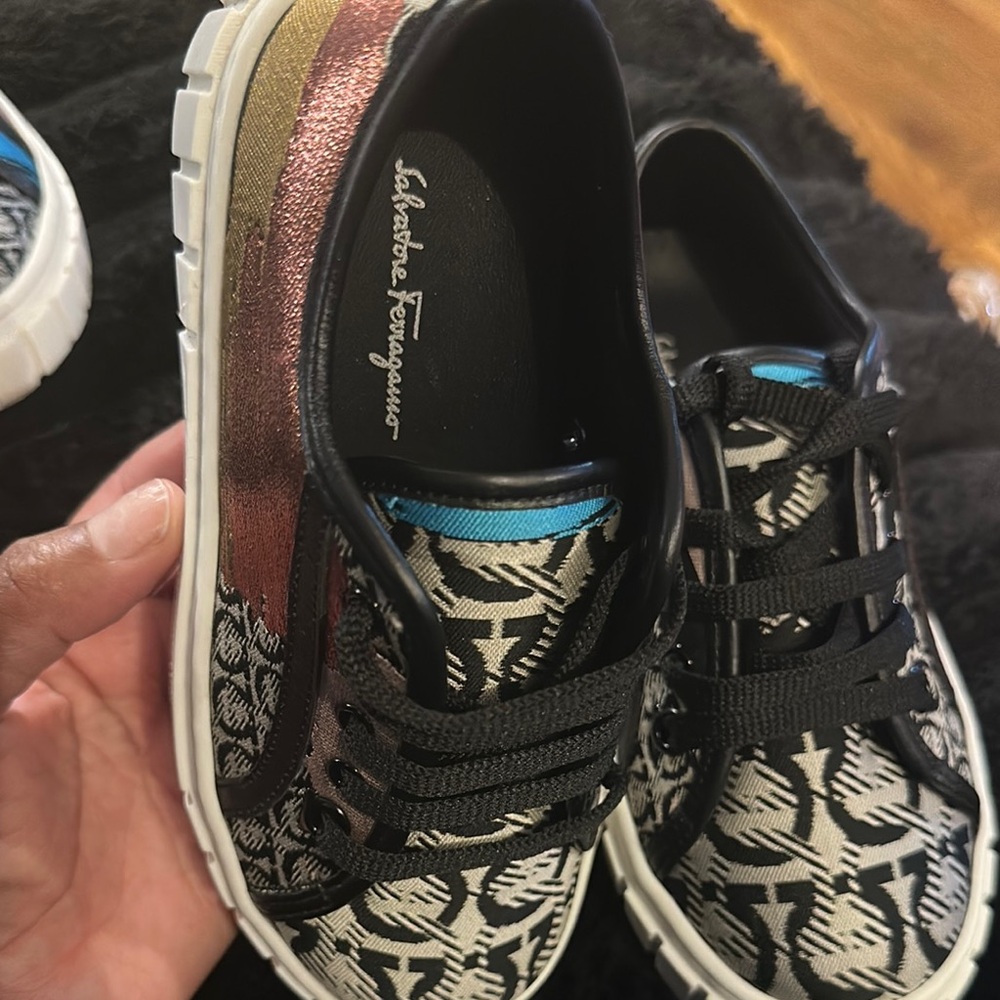 Salvatore Ferragamo Kids' Black and Bronze Patterned Sneakers